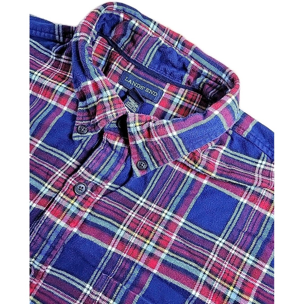 Lands' End‎ Mens Flannel Button Down Shirt Plaid MULTICOLOR Long Sleeve XL
